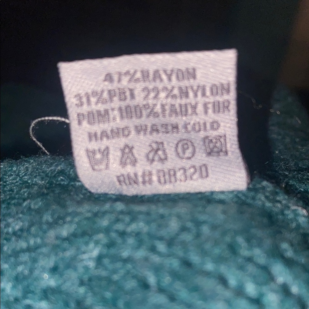 C.C Teal Knit Beanie with Faux Fur Pom - Picture 2 of 3